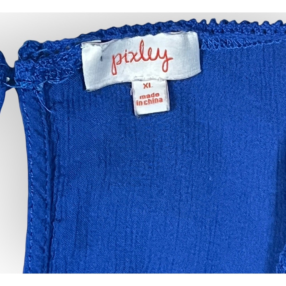 Pixley XL Tank Top Blue Scoop Neck Semi Sheer Sleeveless Blouse Bottom‎ Lace - Picture 7 of 14